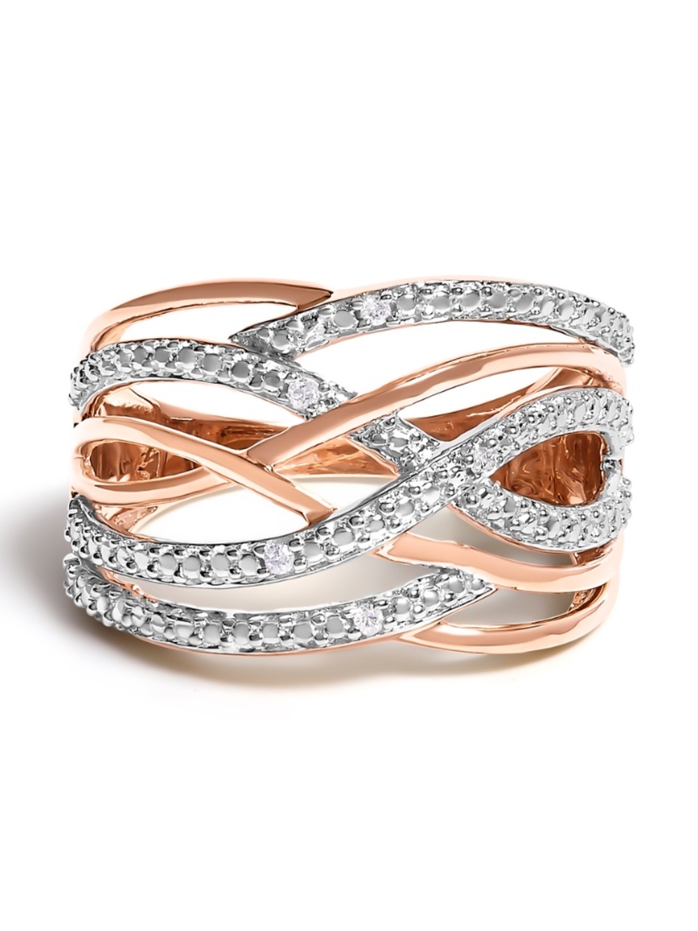 14K Yellow Gold Plated .925 Sterling Silver Diamond Crossover Ring (Rose Gold)